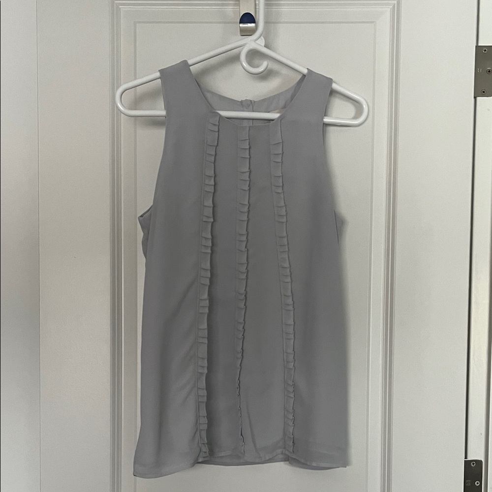 LOFT Gray Ruffle Detail Blouse Sz Small